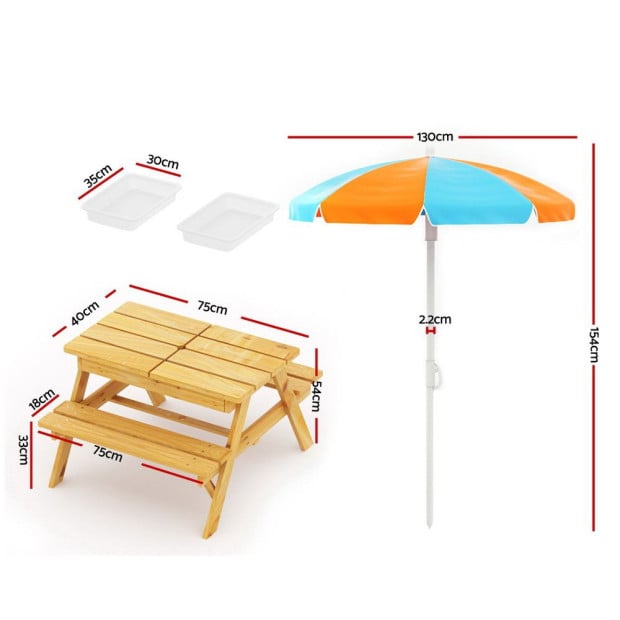 Kids Outdoor Table And Chairs Umbrella Water Sand Pit Box Image 2