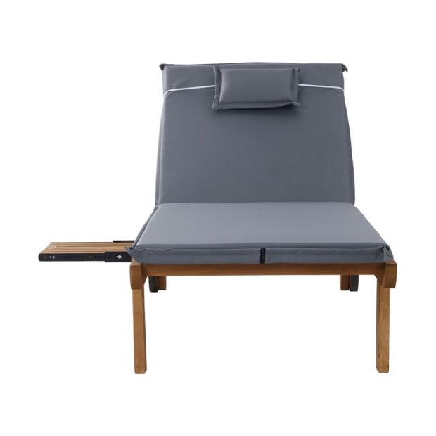 Sun Lounge Wooden Lounger Outdoor Furniture Day Bed Wheel Patio Grey Image 3