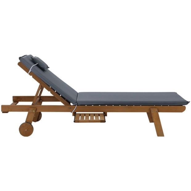 Sun Lounge Wooden Lounger Outdoor Furniture Day Bed Wheel Patio Grey Image 4
