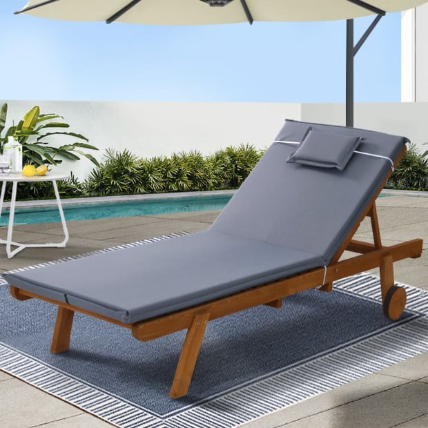 Sun Lounge Wooden Lounger Outdoor Furniture Day Bed Wheel Patio Grey Image 8