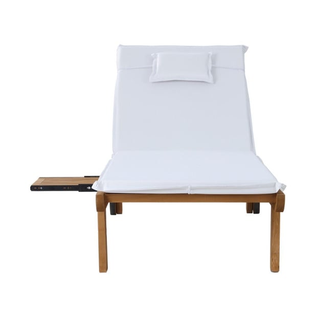 Sun Lounge Wooden Lounger Outdoor Furniture Day Bed Wheel Patio White Image 3