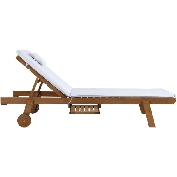 Sun Lounge Wooden Lounger Outdoor Furniture Day Bed Wheel Patio White Image 4