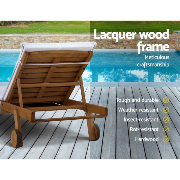Sun Lounge Wooden Lounger Outdoor Furniture Day Bed Wheel Patio White Image 7