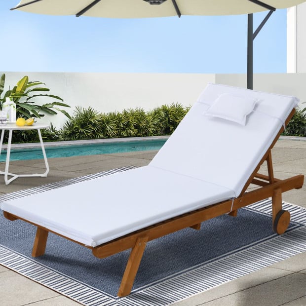Sun Lounge Wooden Lounger Outdoor Furniture Day Bed Wheel Patio White Image 8