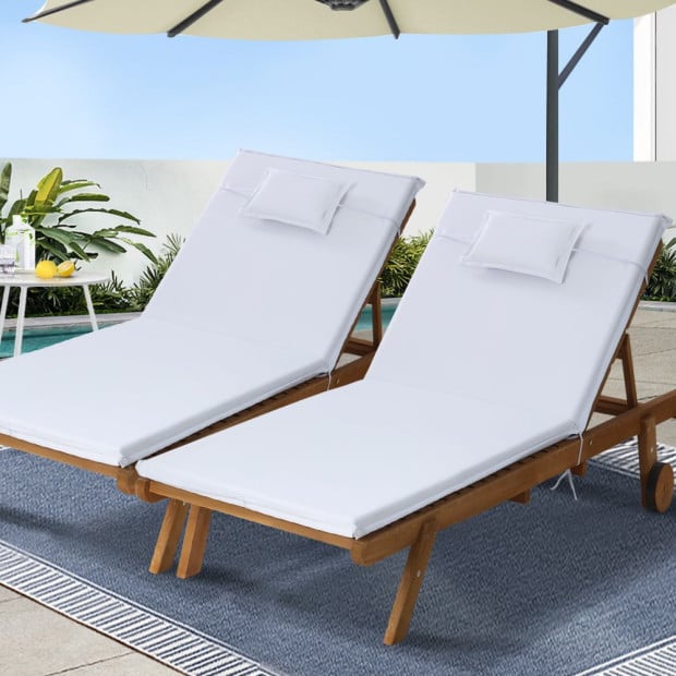 2pc Sun Lounge Wooden Lounger Outdoor Furniture Day Bed Patio White Image 8