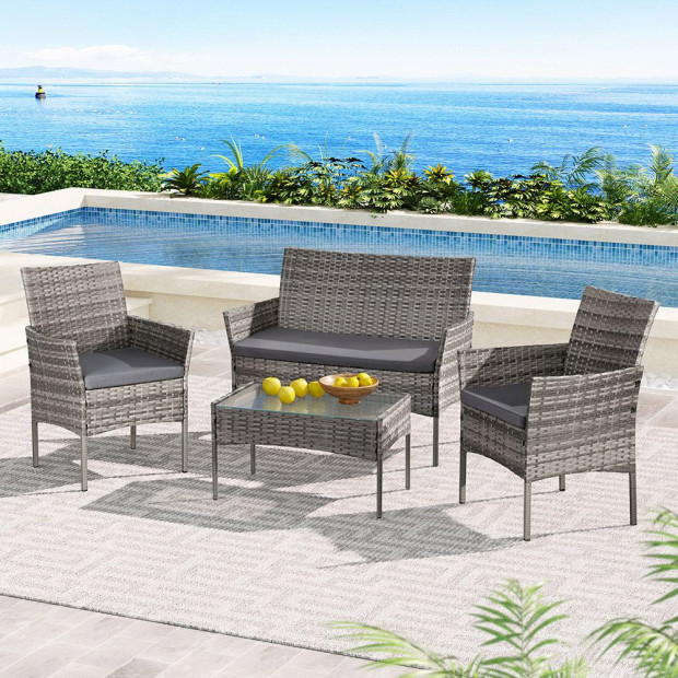 4 Seater Outdoor Sofa Set Wicker Setting Table Chair Furniture Grey Image 5
