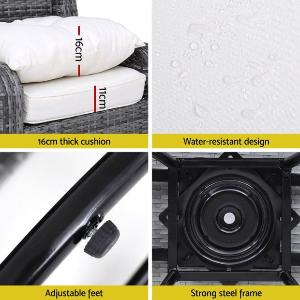 3pc Outdoor Furniture Bistro Set Lounge Wicker Swivel Chairs Table Cushion Grey Image 6