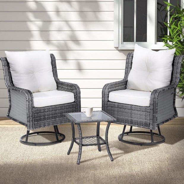 3pc Outdoor Furniture Bistro Set Lounge Wicker Swivel Chairs Table Cushion Grey Image 7
