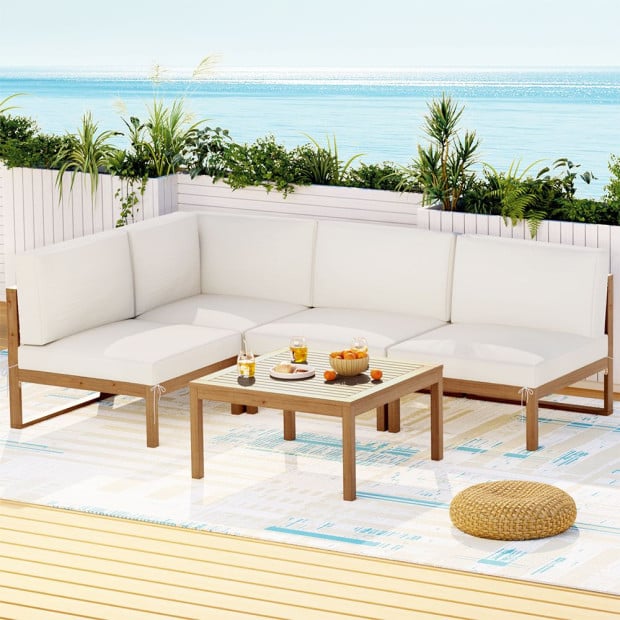 4-seater Outdoor Sofa Set Wooden Lounge Setting 5pcs Image 7