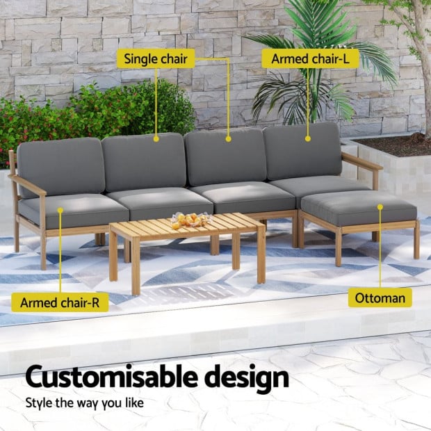 5-seater Outdoor Sofa Set Wooden Lounge Setting 6pcs Image 4
