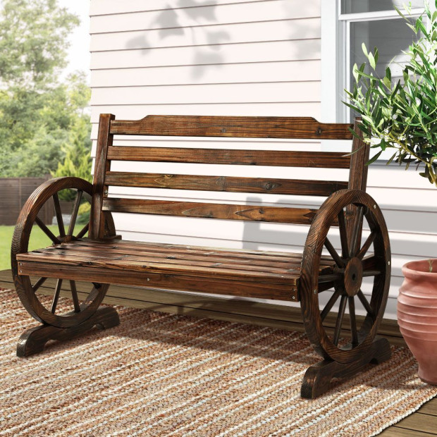 Wooden Garden Bench Seat Outdoor Furniture Wagon Chair Patio Lounge Image 8