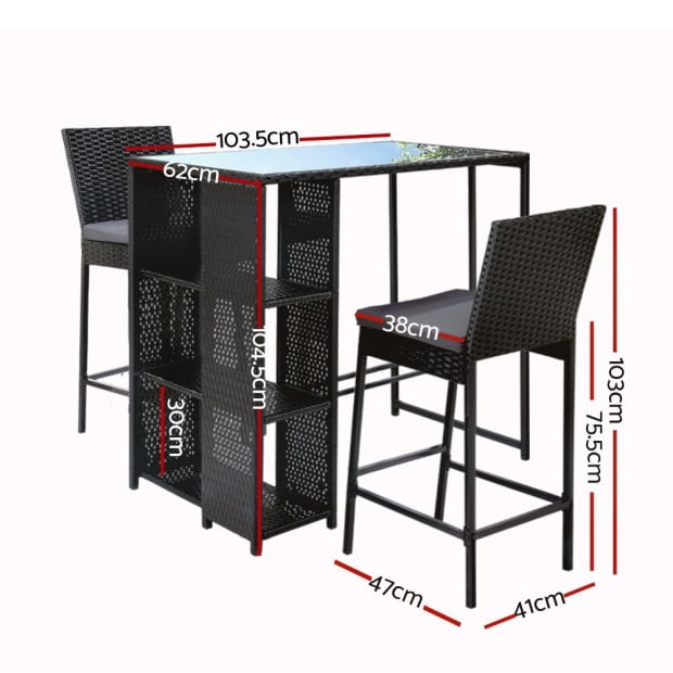 3 Pcs Outdoor Bar Table Stools Set Patio Dining Chairs Wicker Image 2