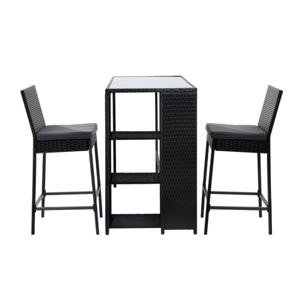 3 Pcs Outdoor Bar Table Stools Set Patio Dining Chairs Wicker Image 3