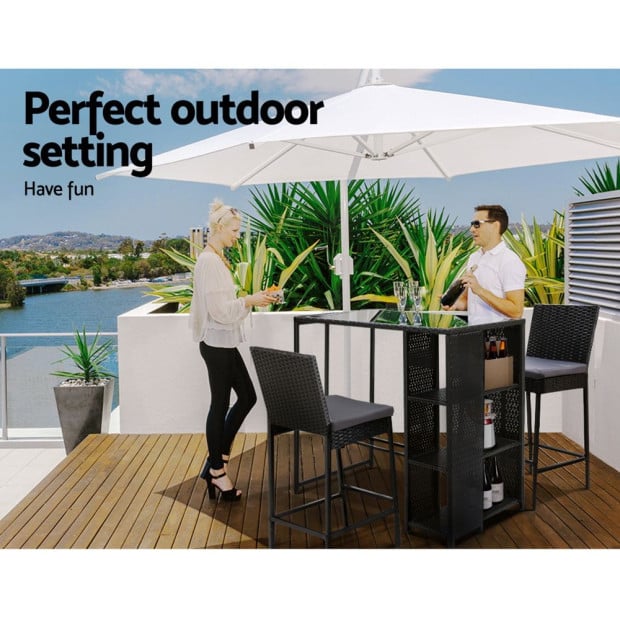 3 Pcs Outdoor Bar Table Stools Set Patio Dining Chairs Wicker Image 4