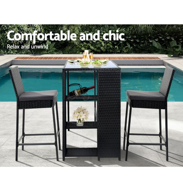 3 Pcs Outdoor Bar Table Stools Set Patio Dining Chairs Wicker Image 5