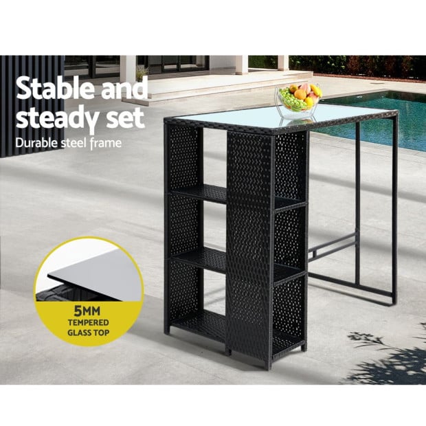 3 Pcs Outdoor Bar Table Stools Set Patio Dining Chairs Wicker Image 6