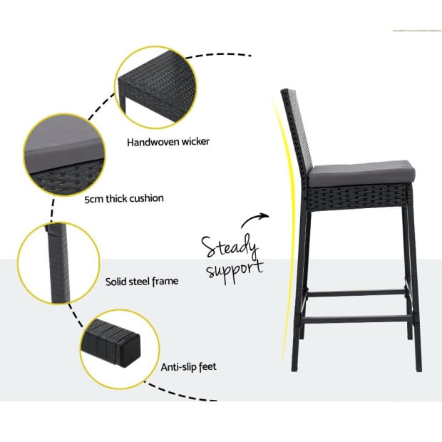 3 Pcs Outdoor Bar Table Stools Set Patio Dining Chairs Wicker Image 7