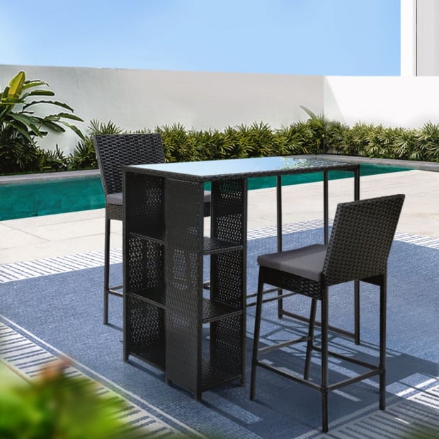 3 Pcs Outdoor Bar Table Stools Set Patio Dining Chairs Wicker Image 8