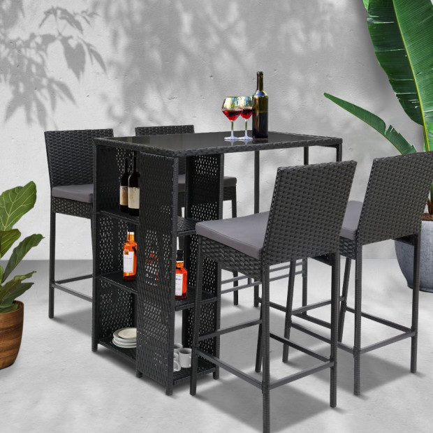 Outdoor Bar Set Table Stools Furniture Wicker 5PCS