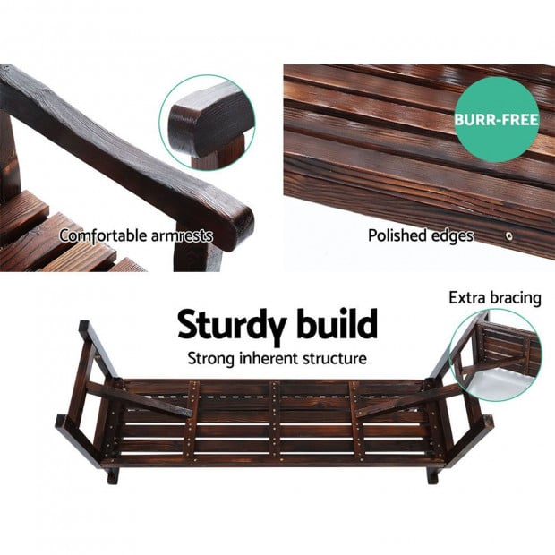 Wooden Garden Bench Chair Outdoor Furniture Décor Patio Deck 3 Seater Image 5