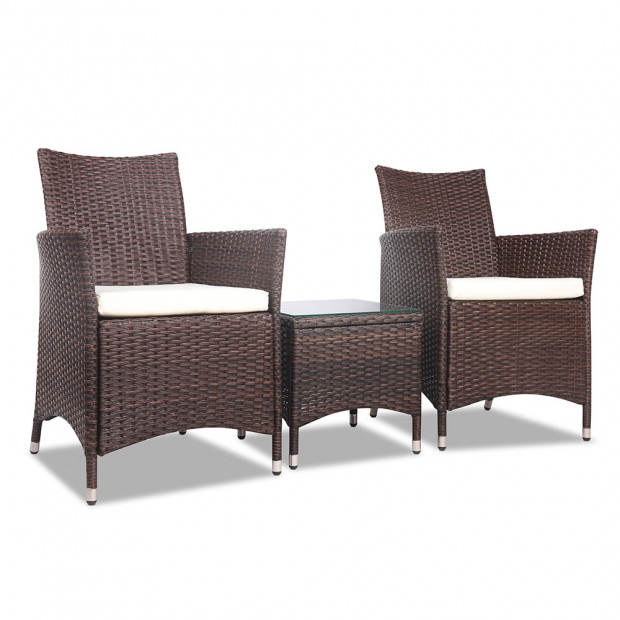 3 Piece Wicker Outdoor Furniture Set - Brown