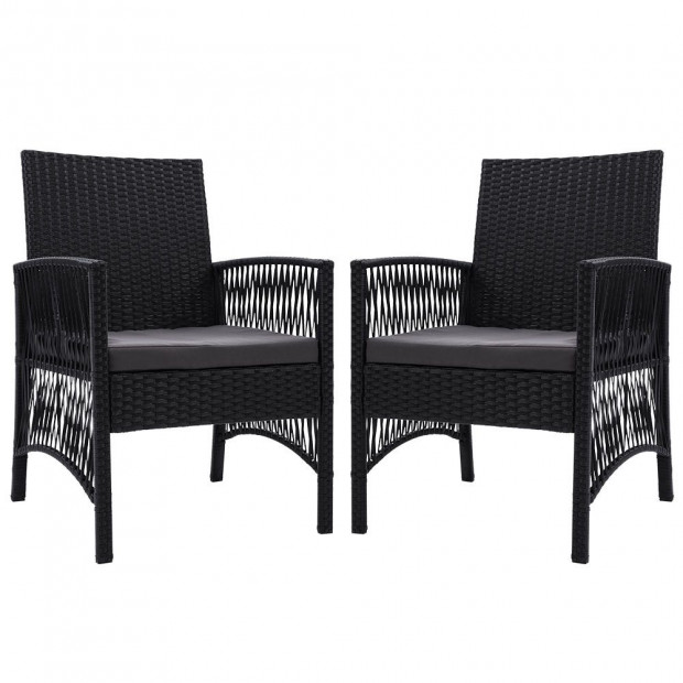 Outdoor Furniture Dining Chairs Rattan Garden Patio Cushion Black x2