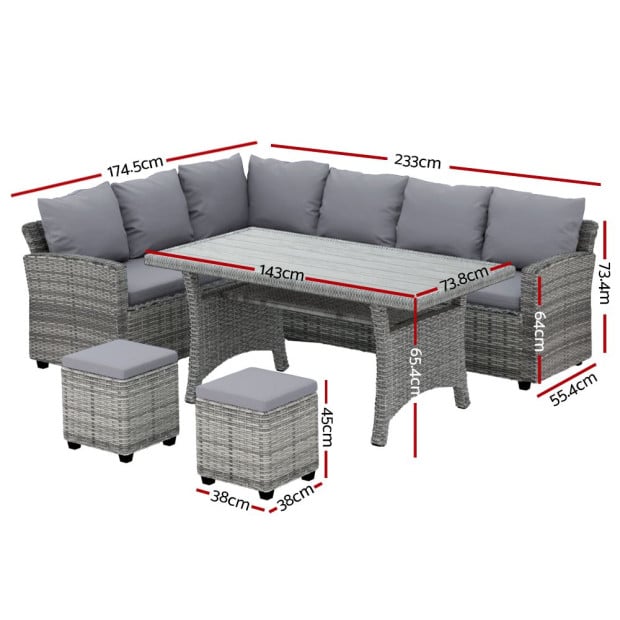 8 Seater Outdoor Dining Set Furniture Lounge Sofa Set Wicker Ottoman Image 2