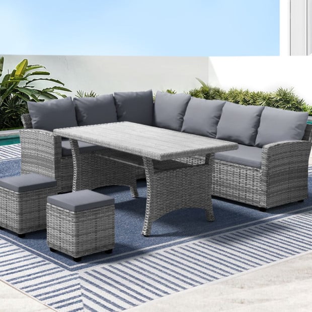8 Seater Outdoor Dining Set Furniture Lounge Sofa Set Wicker Ottoman Image 8