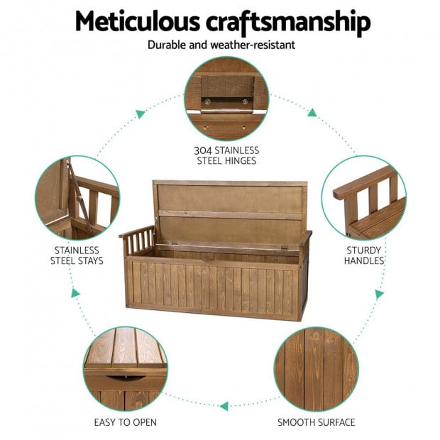 Outdoor Storage Box Wooden Garden Bench 128.5cm Toy Sheds XL Image 6