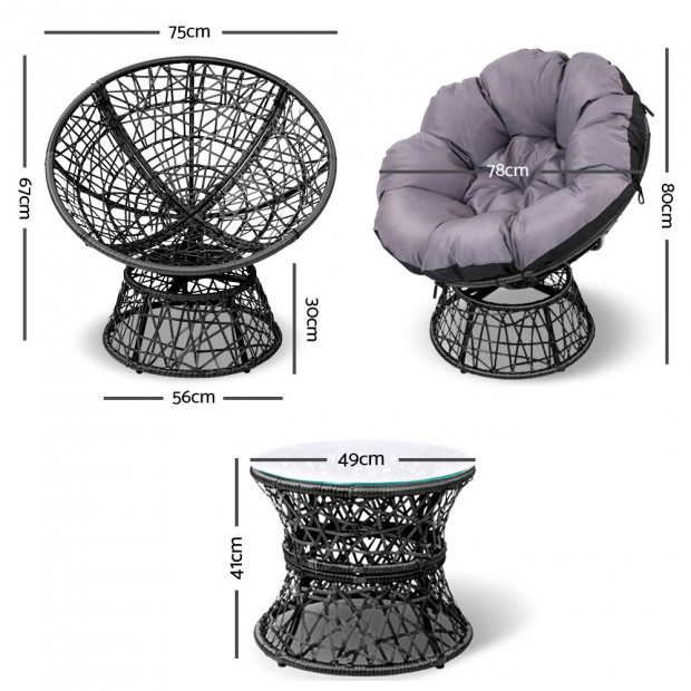 Gardeon Papasan Chair and Side Table - Black Image 1