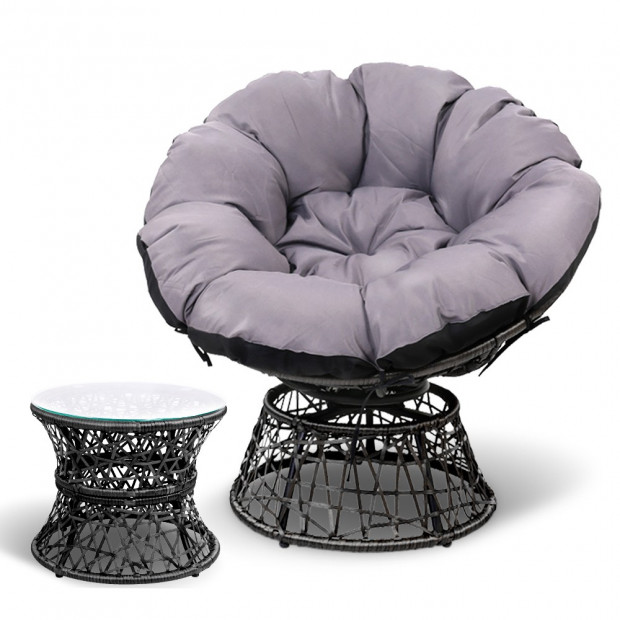 Gardeon Papasan Chair and Side Table - Black Image 2