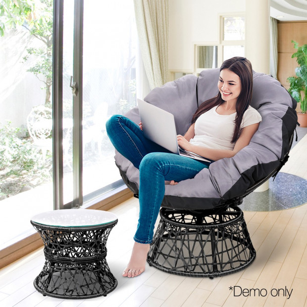 Gardeon Papasan Chair and Side Table - Black Image 7