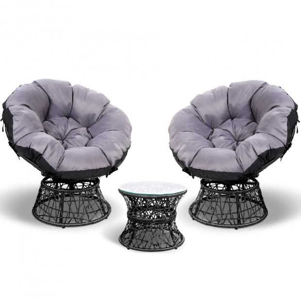 Garden Papasan Chair with Side Table Set - Black