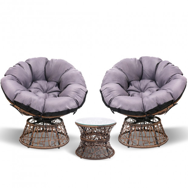 Garden Papasan Chair with Side Table Set - Brown Image 2