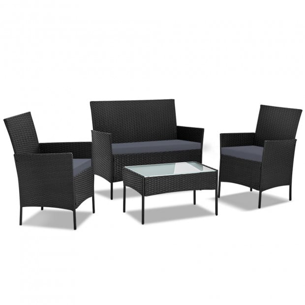 4-piece Rattan Outdoor Set - Black