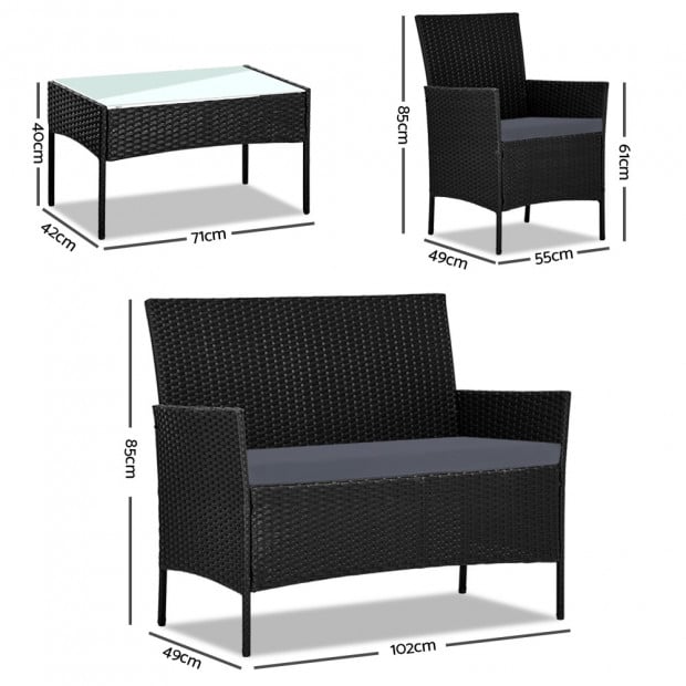 4-piece Rattan Outdoor Set - Black Image 2