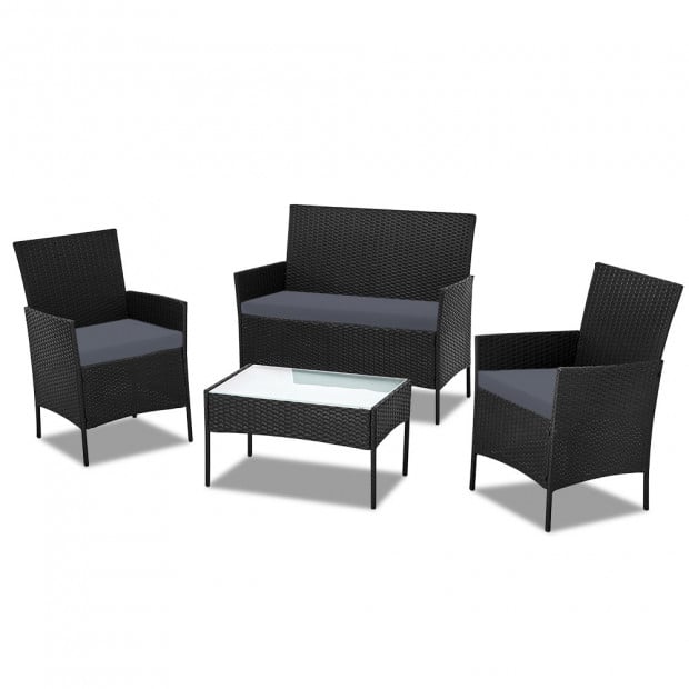 4-piece Rattan Outdoor Set - Black Image 3