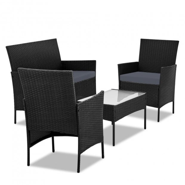 4-piece Rattan Outdoor Set - Black Image 4