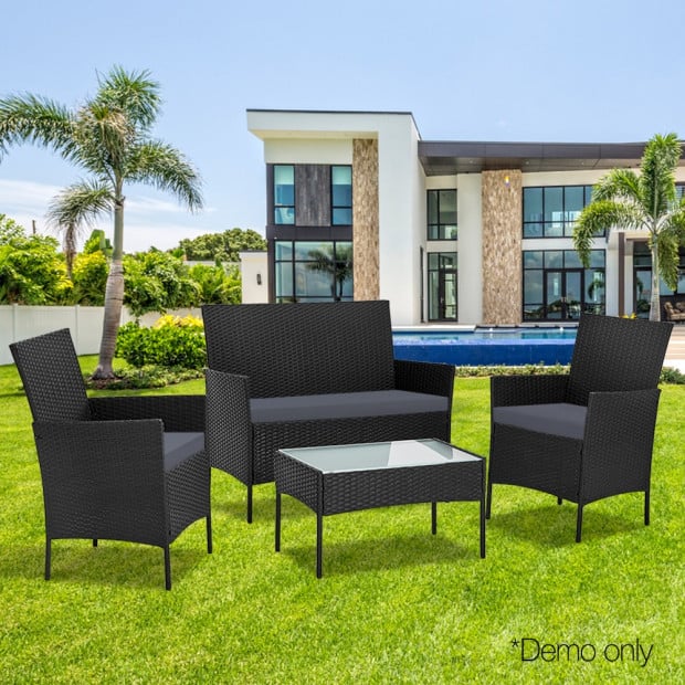4-piece Rattan Outdoor Set - Black Image 8
