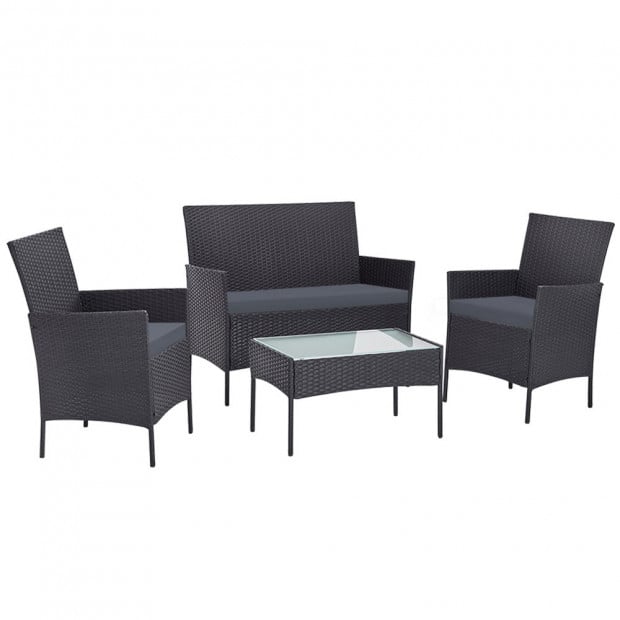 Outdoor Furniture Rattan Set Chair Table Dark Grey 4pc