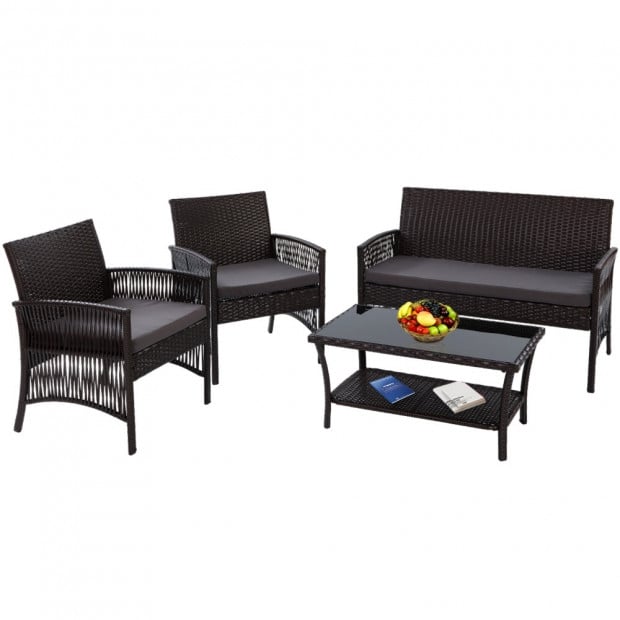 Outdoor Furniture Rattan Set Wicker Cushion 4pc Black
