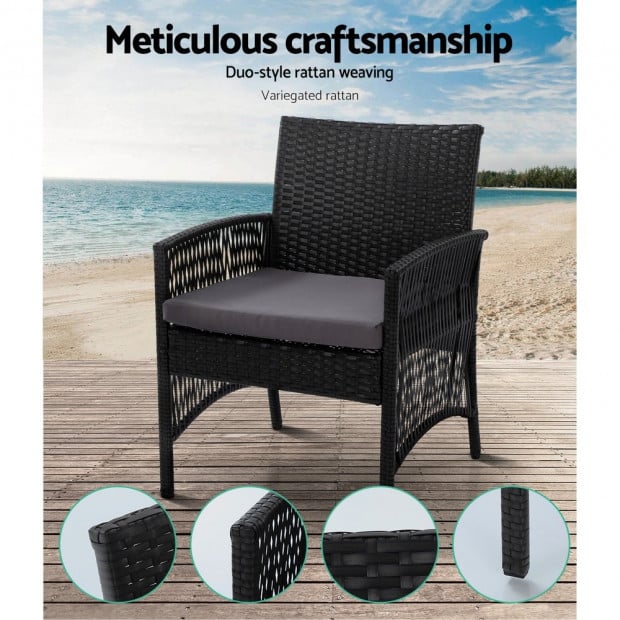 Outdoor Furniture Rattan Set Wicker Cushion 4pc Black Image 3