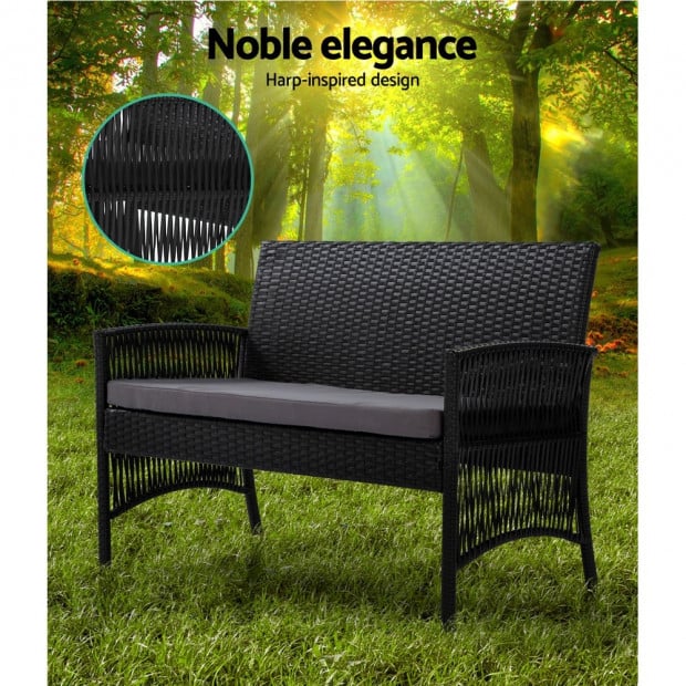 Outdoor Furniture Rattan Set Wicker Cushion 4pc Black Image 4
