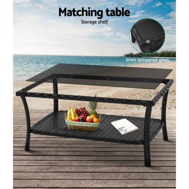 Outdoor Furniture Rattan Set Wicker Cushion 4pc Black Image 6