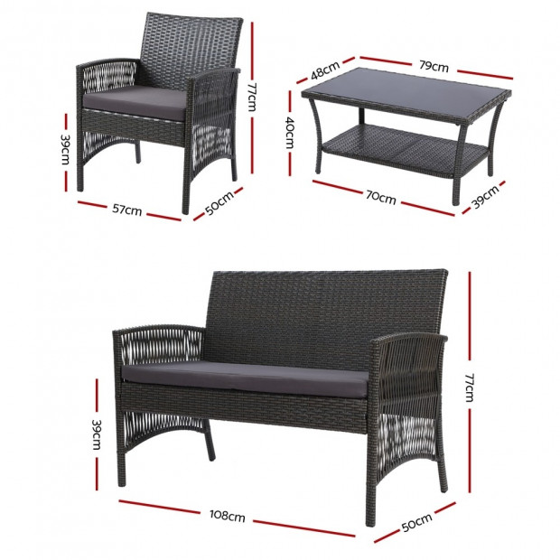 Outdoor Furniture Rattan Set Wicker Cushion 4pc Dark Grey Image 2