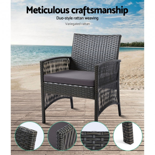 Outdoor Furniture Rattan Set Wicker Cushion 4pc Dark Grey Image 3