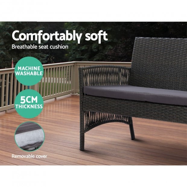 Outdoor Furniture Rattan Set Wicker Cushion 4pc Dark Grey Image 7