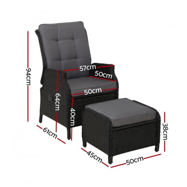 Recliner Chair Sun Lounge Setting Outdoor Furniture Patio Wicker Sofa Image 2