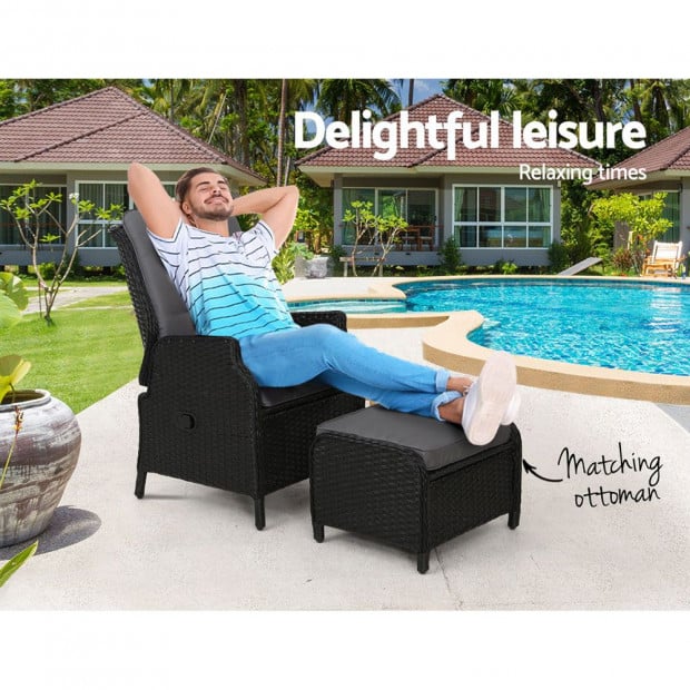 Recliner Chair Sun Lounge Setting Outdoor Furniture Patio Wicker Sofa Image 4