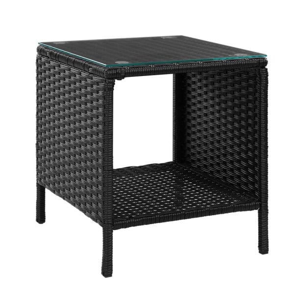 Side Table Coffee Patio Outdoor Furniture Rattan Desk Garden Black
